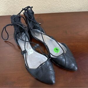 BCBG Generation Business Casual Faux Leather Black Tie Up Workwear Flats